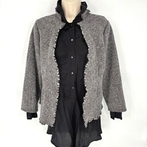 Babette San Francisco Salt and Pepper Tweed Open Front Layered Jacket XS